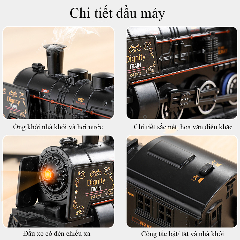 Ảnh Bộ đồ chơi đường ray xe lửa cổ điển KAVY phun được khói chất liệu hợp kim có nhạc và đèn 2