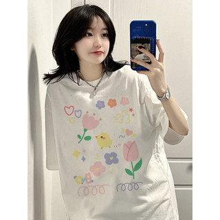 Áo thun tay lỡ form rộng nhiều họa tiết mix dễ thương Hoa - Unisex nam nữ đều mặc được