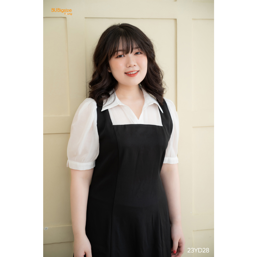 Ảnh Đầm sơ mi cổ đức phối trắng giả yếm BIGSIZE (55kg đến 95kg) - 23YD28 - [BU Bigsize Young] 2