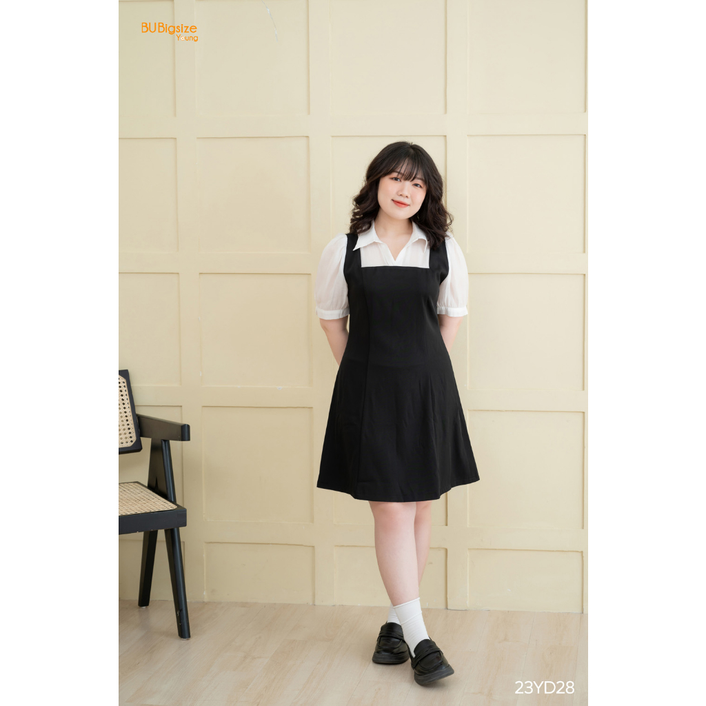 Ảnh Đầm sơ mi cổ đức phối trắng giả yếm BIGSIZE (55kg đến 95kg) - 23YD28 - [BU Bigsize Young] 3