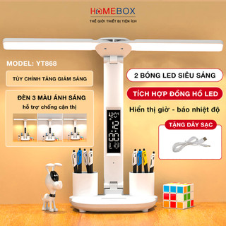 Đèn Học LED Có Màn Hình Hiển Thị Đồng Hồ Tích Điện, Đèn Bàn Học 3 Màu Ánh Sáng Chống Cận Thị