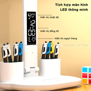 Đèn Học LED Có Màn Hình Hiển Thị Đồng Hồ Tích Điện, Đèn Bàn Học 3 Màu Ánh Sáng Chống Cận Thị