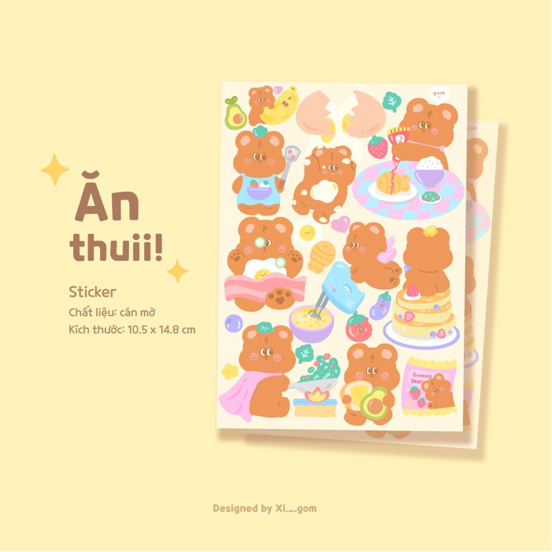 Sticker nhãn dán con gấu dễ thương 