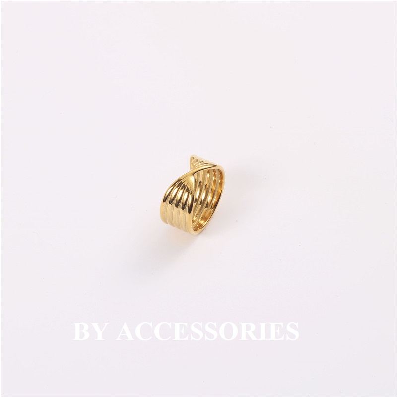 Nhẫn nữ titan kiểu nơ xoắn giữa vintage mạ vàng 18K không gỉ có màu trắng WR2321