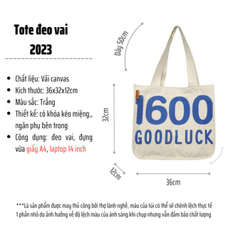 Túi tote có khóa kéo túi vải canvas đeo vai đi học đựng đồ đa năng có ngăn phụ bên trong TT04