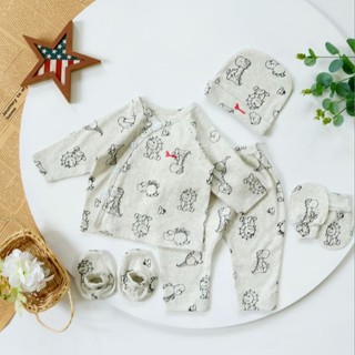 Bộ bé trai sơ sinh cài chéo cao cấp Bunny bao gồm nón vớ