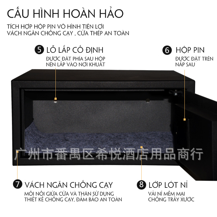 Két Sắt Mini Thông Minh Dùng Cho Khách Sạn Mở Khóa Điện Tử Và Khóa Cơ Chống Cháy Nổ, Két Sắt Bảo Mật HAMIGO42