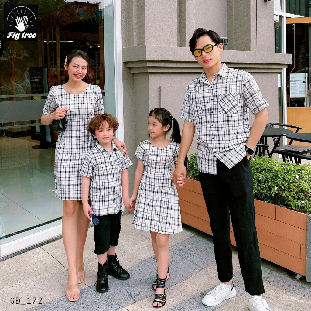 Đồng Phục Gia đình Fig Tree Sọc Caro Trắng Đen ( MS :172) siêu xinh!!!!