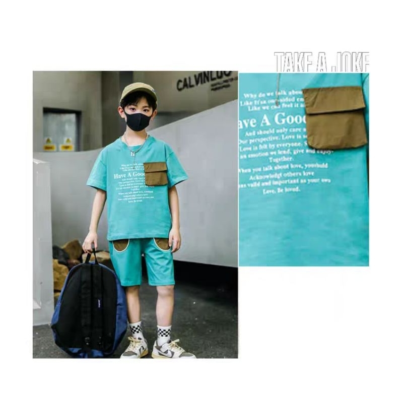 Bộ quần áo cotton bé trai 18-45kg set đồ mùa hè trẻ em hàng QC cao cấp Q040