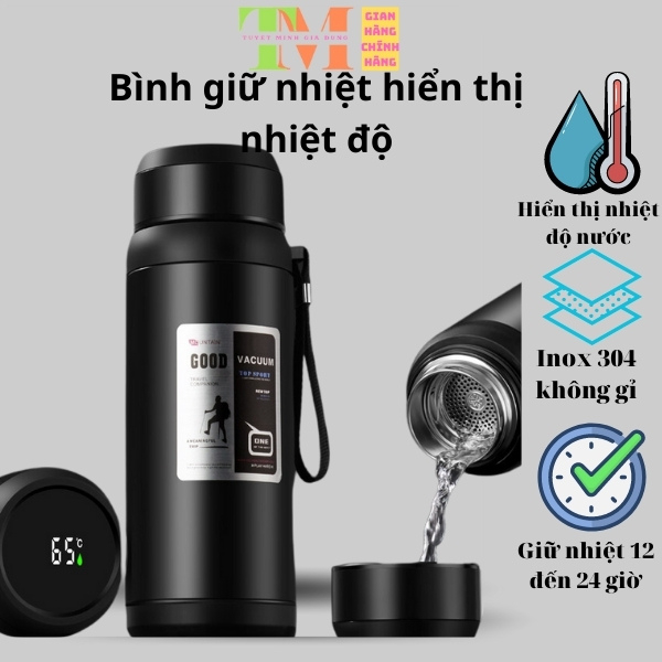 Bình giữ nhiệt 800ml hiển thị nhiệt độ, Bình nước giữ nhiệt inox 304 ...