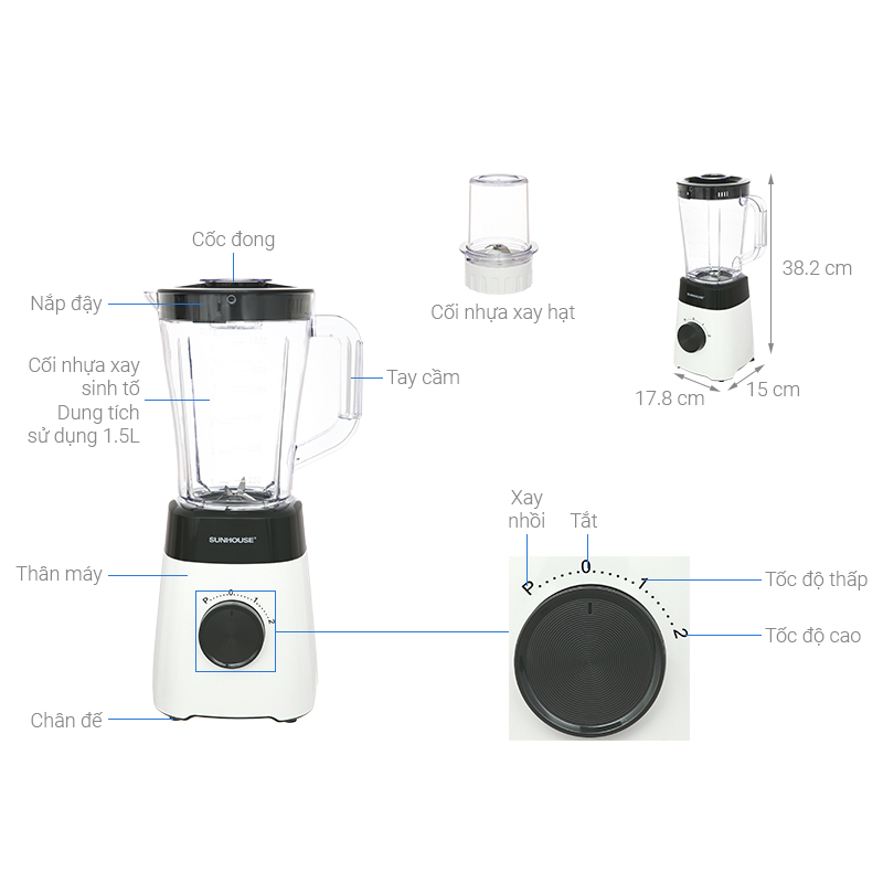 Product image Máy xay sinh tố Sunhouse SHD5114, công suất 450W xay thịt, đá, sinh tố, rau củ quả và hạt khô 7