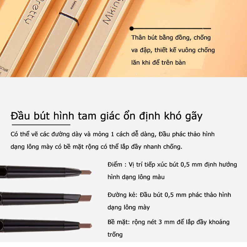 Bút kẻ chân mày 2 đầu, có 5 màu lựa chọn phù hợp với màu da, màu tóc, chống thấm nước
