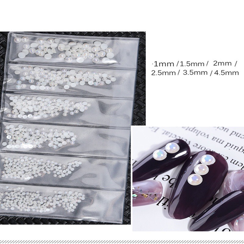 [Sản phẩm mới]Set ngọc trai nhân tạo mix size đính móng - Ngọc trai nhân tạo nửa viên hai màu trắng và bày màu đính nail