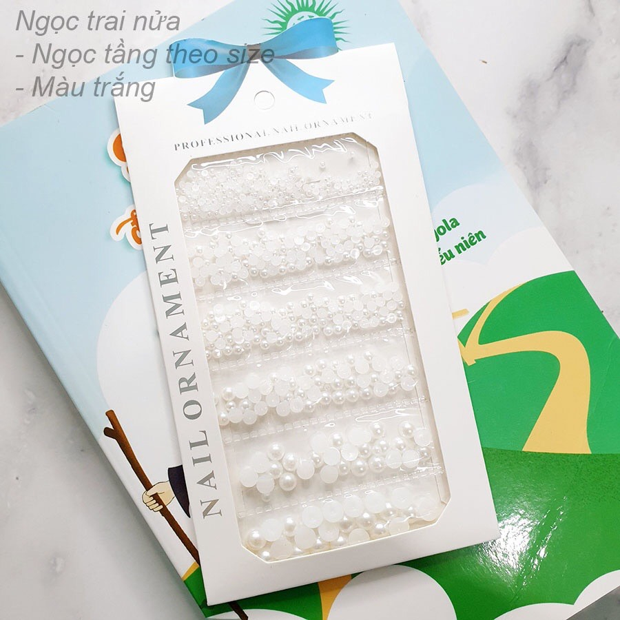 [Sản phẩm mới]Set ngọc trai nhân tạo mix size đính móng - Ngọc trai nhân tạo nửa viên hai màu trắng và bày màu đính nail