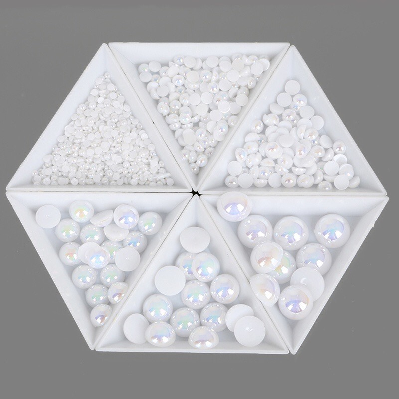 [Sản phẩm mới]Set ngọc trai nhân tạo mix size đính móng - Ngọc trai nhân tạo nửa viên hai màu trắng và bày màu đính nail