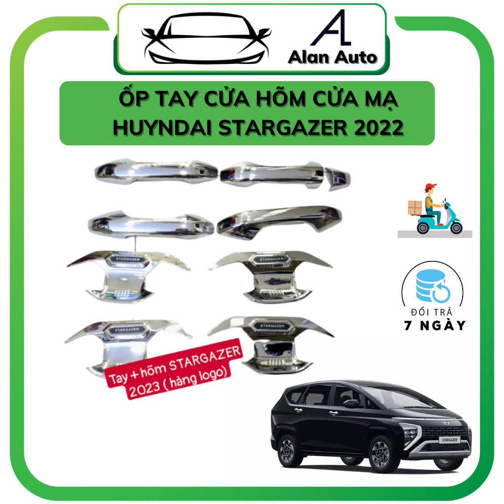 Ốp tay nắm cửa, hõm cửa ô tô Huyndai Stargazer 2022-2023, Chất liệu nhựa ABS đen và mạ crom cao cấp