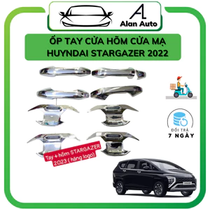 Ốp tay nắm cửa, hõm cửa ô tô Huyndai Stargazer 2022-2023, Chất liệu nhựa ABS đen và mạ crom cao cấp