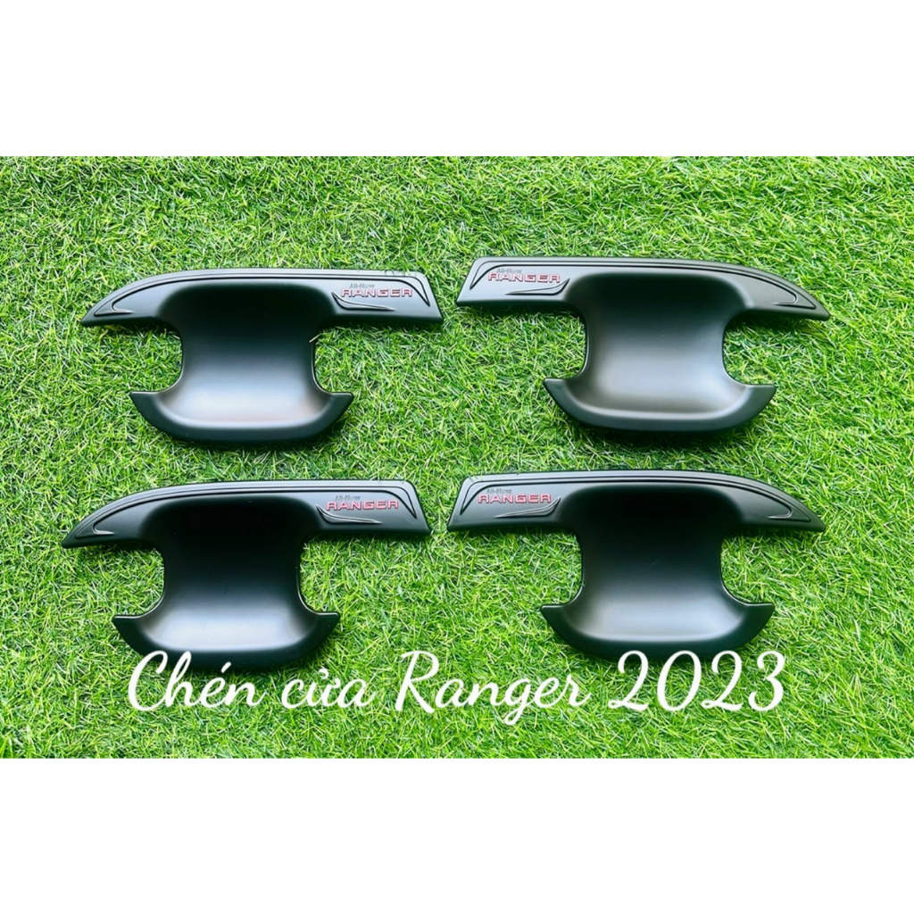 Ốp tay nắm cửa, hõm cửa ô tô Ford Ranger 2022-2023, Chất liệu nhựa Đen ABS cao cấp
