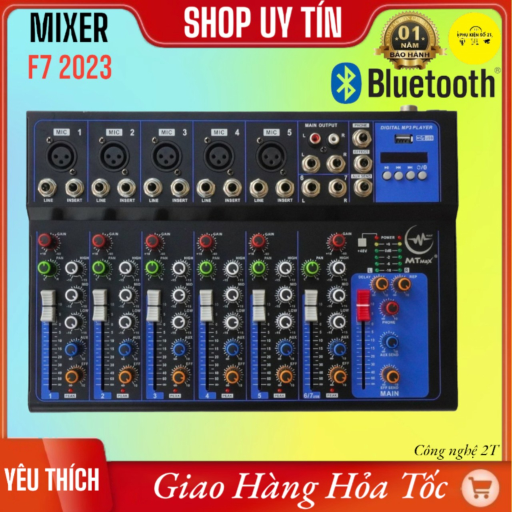 Bàn trộn âm thanh Mixer F7 yamaha có Bluetooth, Ghép dàn karaoke,Hát