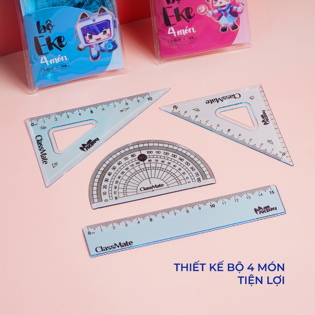 Bộ Dụng Cụ Học Tập 4 Món CLASSMATE Thiết Kế Maxtini Đáng Yêu, Có Thước, Eke Làm Bằng Nhựa Cao Cấp Cho Học Sinh CL-RS113