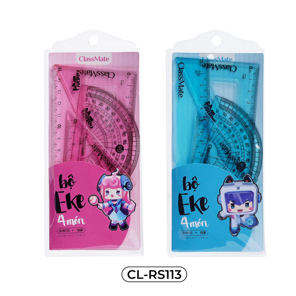 Bộ Dụng Cụ Học Tập 4 Món CLASSMATE Thiết Kế Maxtini Đáng Yêu, Có Thước, Eke Làm Bằng Nhựa Cao Cấp Cho Học Sinh CL-RS113