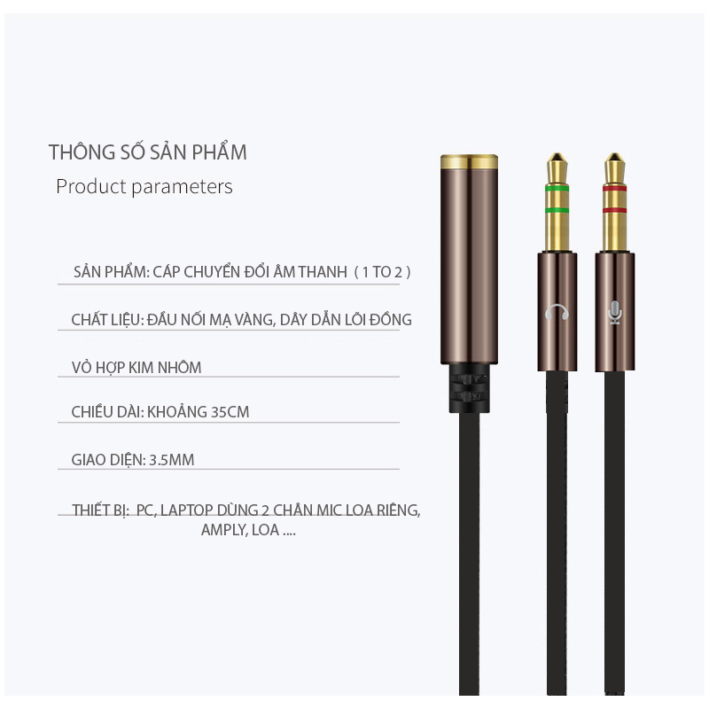 Cáp Chia Âm Thanh AUX 1 To 2 Chuyển Đổi Jack Audio 3.5mm Dùng Cho Máy Tính Để Bàn, Loa, Tai Nghe Kết Nối Micro | BigBuy360 - bigbuy360.vn