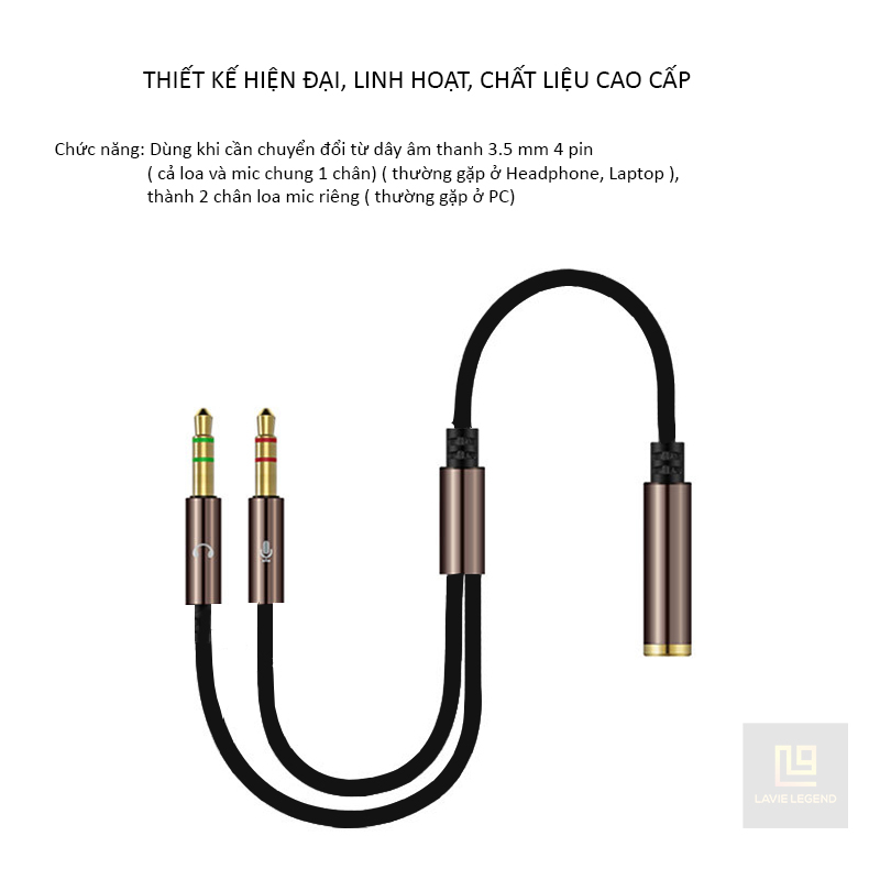 Cáp Chia Âm Thanh AUX 1 To 2 Chuyển Đổi Jack Audio 3.5mm Dùng Cho Máy Tính Để Bàn, Loa, Tai Nghe Kết Nối Micro | BigBuy360 - bigbuy360.vn