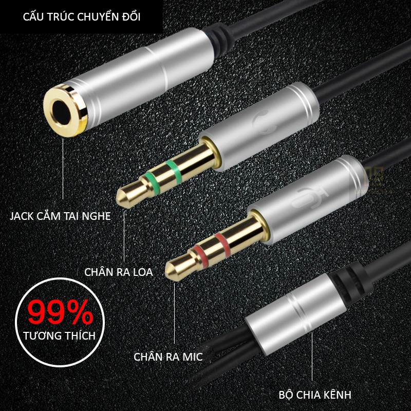 Cáp Chia Âm Thanh AUX 1 To 2 Chuyển Đổi Jack Audio 3.5mm Dùng Cho Máy Tính Để Bàn, Loa, Tai Nghe Kết Nối Micro | BigBuy360 - bigbuy360.vn