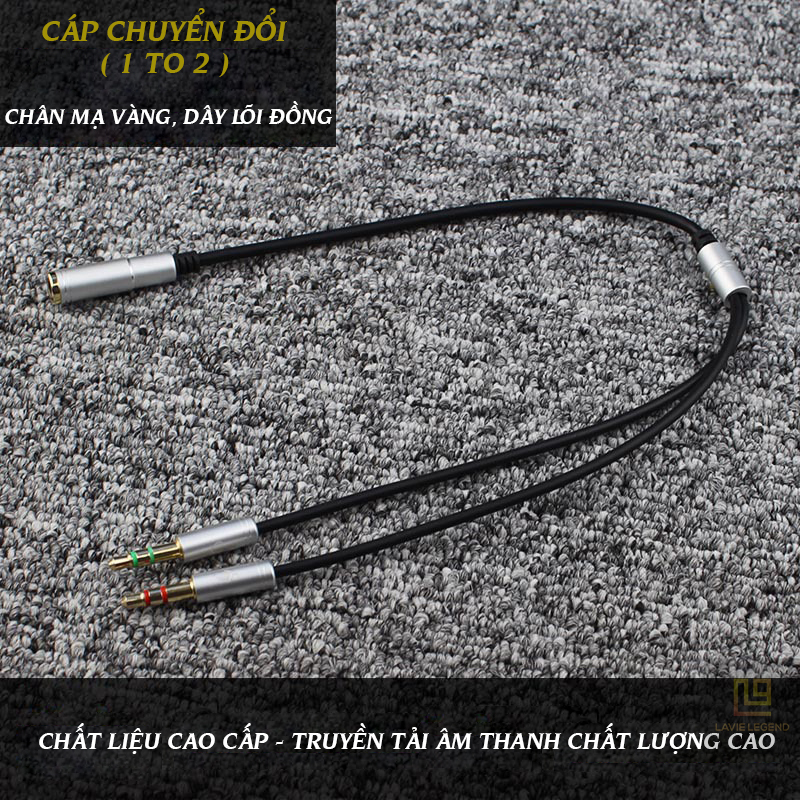 Cáp Chia Âm Thanh AUX 1 To 2 Chuyển Đổi Jack Audio 3.5mm Dùng Cho Máy Tính Để Bàn, Loa, Tai Nghe Kết Nối Micro