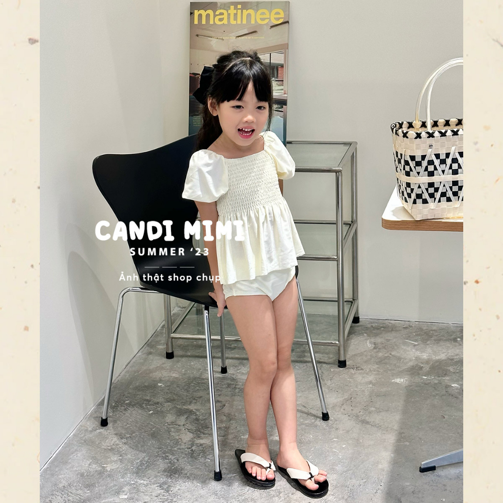Đồ Bơi Bé Gái 2 Mảnh Tay Bồng Dễ Thương CANDI MIMI 2023 - Tặng kèm mũ bơi - Phong cách Hàn Quốc