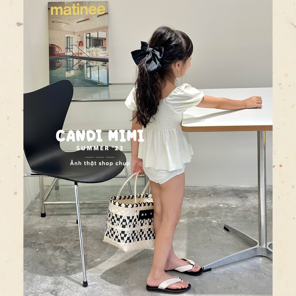 Đồ Bơi Bé Gái 2 Mảnh Tay Bồng Dễ Thương CANDI MIMI 2023 - Tặng kèm mũ bơi - Phong cách Hàn Quốc