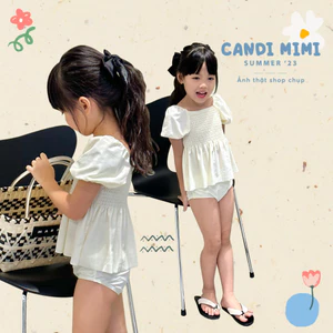 Đồ Bơi Bé Gái 2 Mảnh Tay Bồng Dễ Thương CANDI MIMI 2023 - Tặng kèm mũ bơi - Phong cách Hàn Quốc
