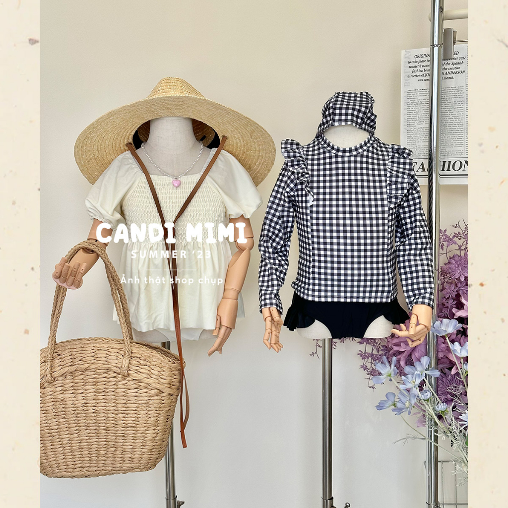 Đồ Bơi Bé Gái 2 Mảnh Tay Bồng Dễ Thương CANDI MIMI 2023 - Tặng kèm mũ bơi - Phong cách Hàn Quốc