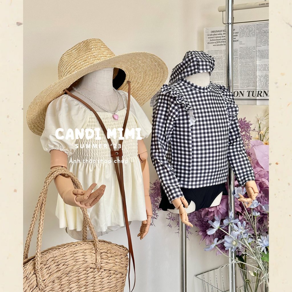 Đồ Bơi Bé Gái 2 Mảnh Tay Bồng Dễ Thương CANDI MIMI 2023 - Tặng kèm mũ bơi - Phong cách Hàn Quốc