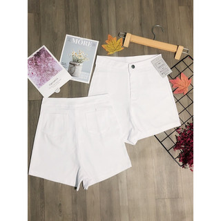 Quần shorts đùi nữ kaki đen trắng lưng cao túi sau co giãn nhẹ hình sàn chụp thật