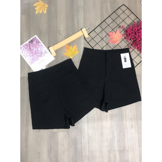 Quần shorts đùi nữ kaki đen trắng lưng cao túi sau co giãn nhẹ hình sàn chụp thật