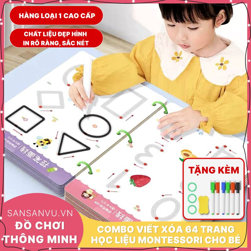 Combo Tập Tô Vẽ Thông Minh Xóa Được 64 Trang-Học Liệu Montessori Dành Cho Bé 2 3 4 5 Tuổi