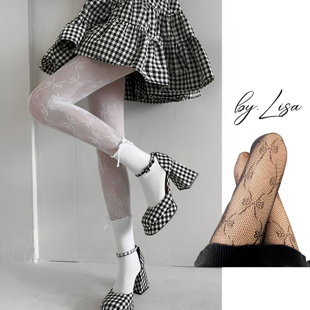 Quần tất ren họa tiết nơ xinh xắn gợi cảm Quần tất da siêu dai sexy Quần tất lưới thon chân che khuyết điểm by.Lisa