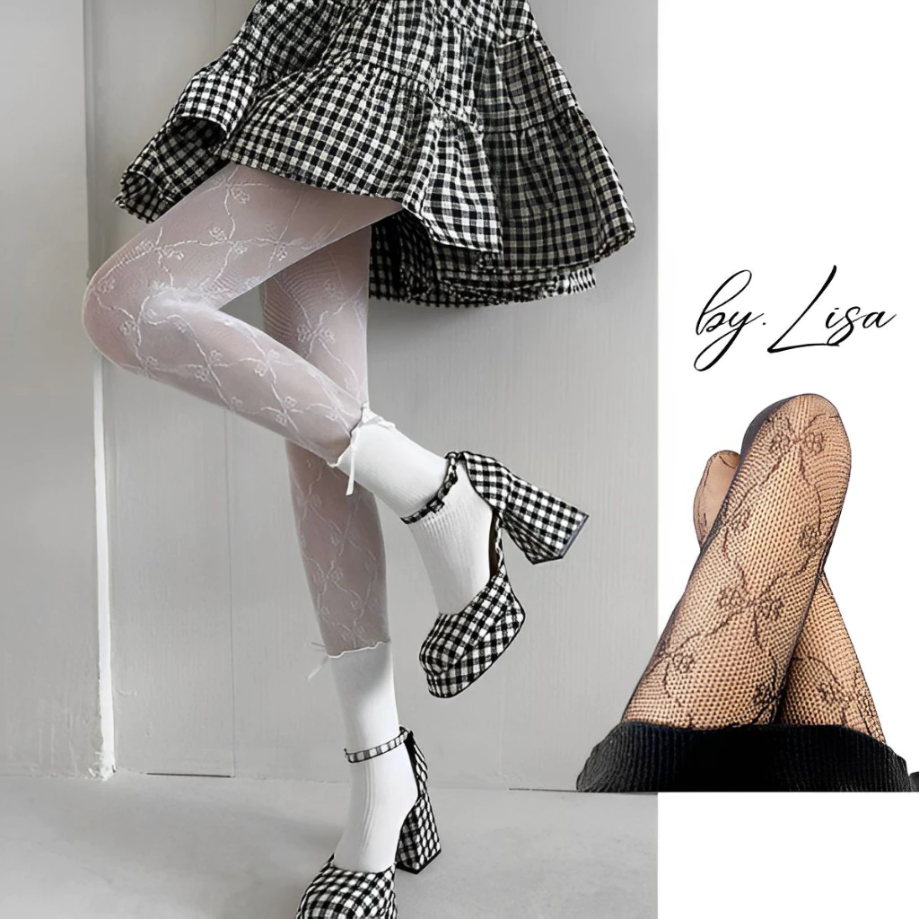 Quần tất ren họa tiết nơ xinh xắn gợi cảm Quần tất da siêu dai sexy Quần tất lưới thon chân che khuyết điểm by.Lisa