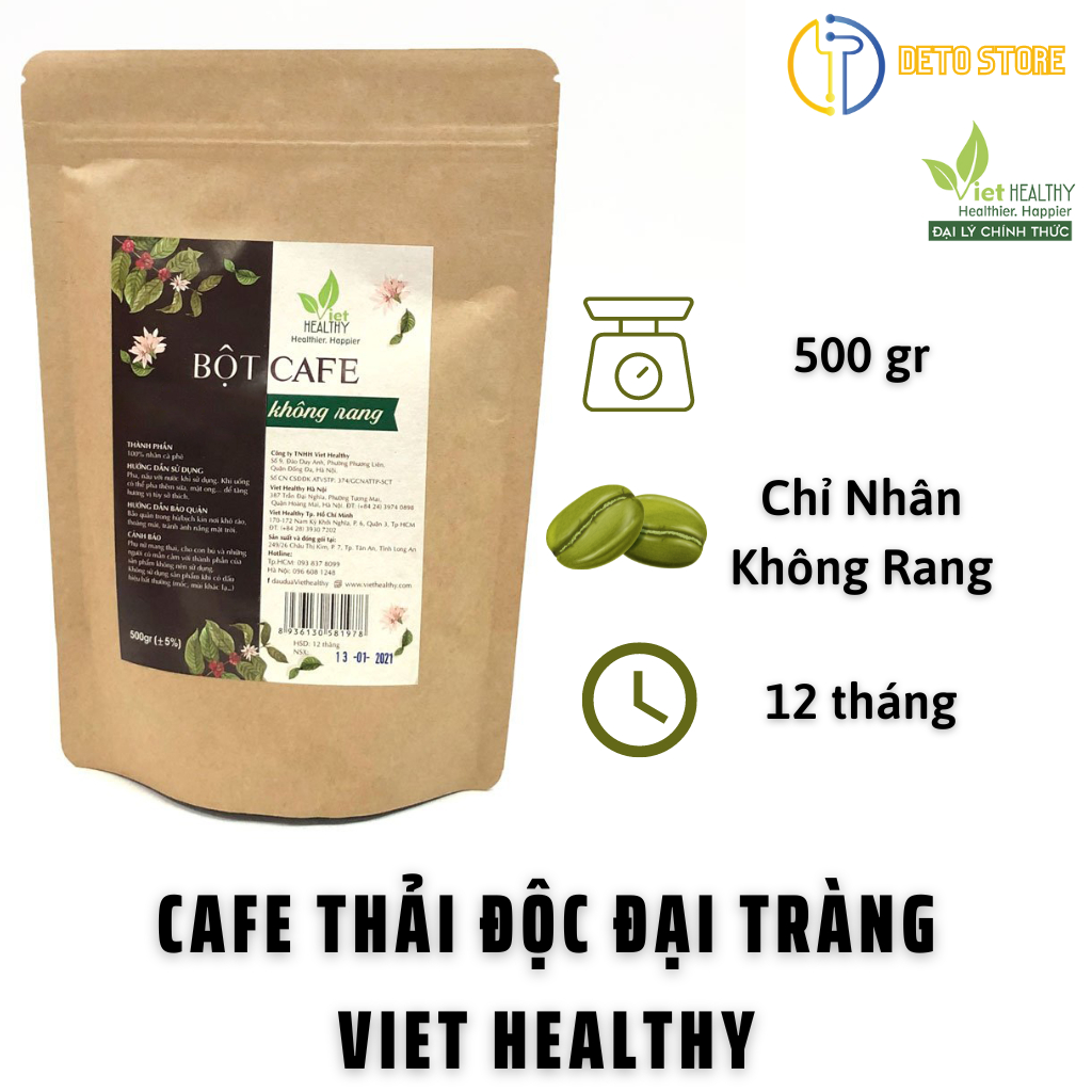 Cà phê VIETHEALTHY không rang thải độc đại tràng enema túi 1kg (Gerson)