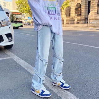 Quần Jeans Nam Nữ From Rộng Dáng Suông, Quần Bò Phối Phụ Kiện. Thời Trang Unisex Phong Cách Hàn Quốc
