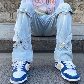 Quần Jeans Nam Nữ From Rộng Dáng Suông, Quần Bò Phối Phụ Kiện. Thời Trang Unisex Phong Cách Hàn Quốc