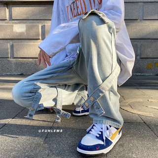 Quần Jeans Nam Nữ From Rộng Dáng Suông, Quần Bò Phối Phụ Kiện. Thời Trang Unisex Phong Cách Hàn Quốc