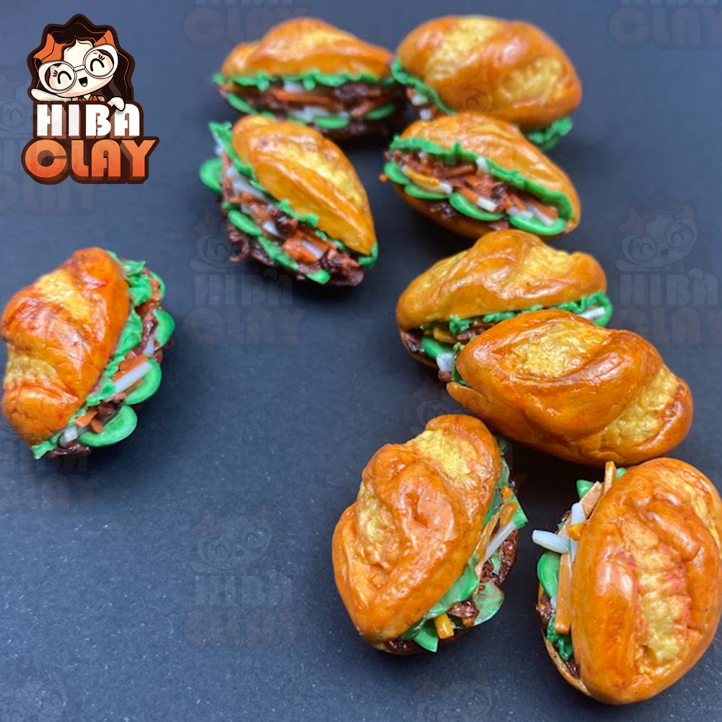 Mô hình bánh mì thịt nướng, Mini Food, đồ ăn tí hon , đồ ăn mini mô ...