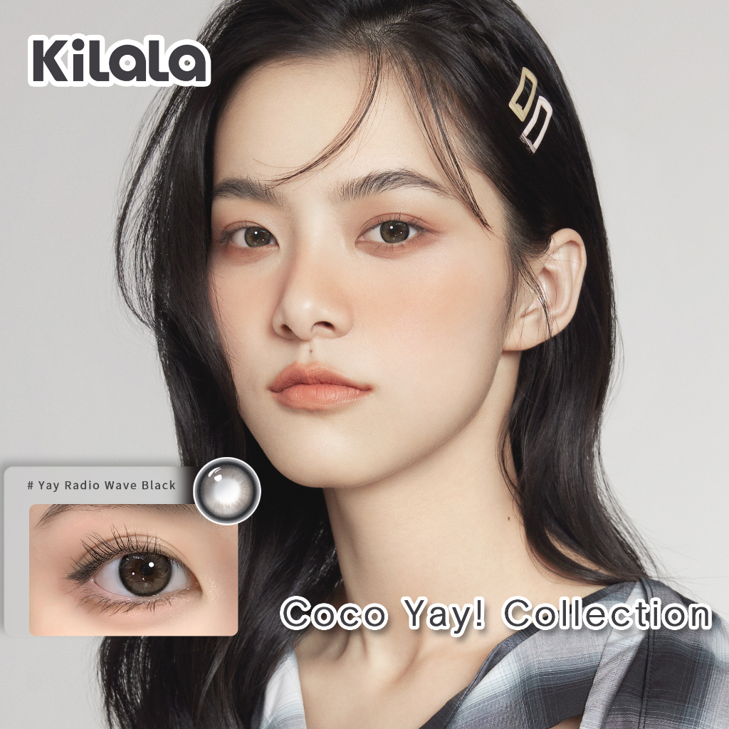 Kính áp tròng Kilala màu đen Yay Radio Wave Black lens cận 6 tháng DIA