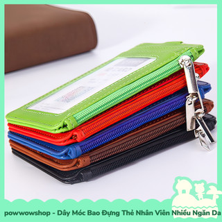 [Sẵn VN - Hỏa Tốc] Dây Móc Bao Đựng Thẻ Nhân Viên Dọc Nhiều Ngăn Da Pu Phong Cách Tối Giản Tinh Tế