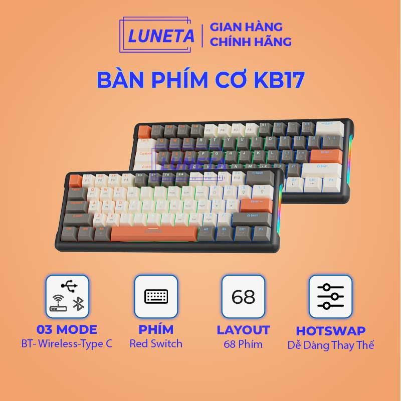 Bàn phím cơ gaming không dây có led RGB hotswap redswitch 61 phím K610 ...