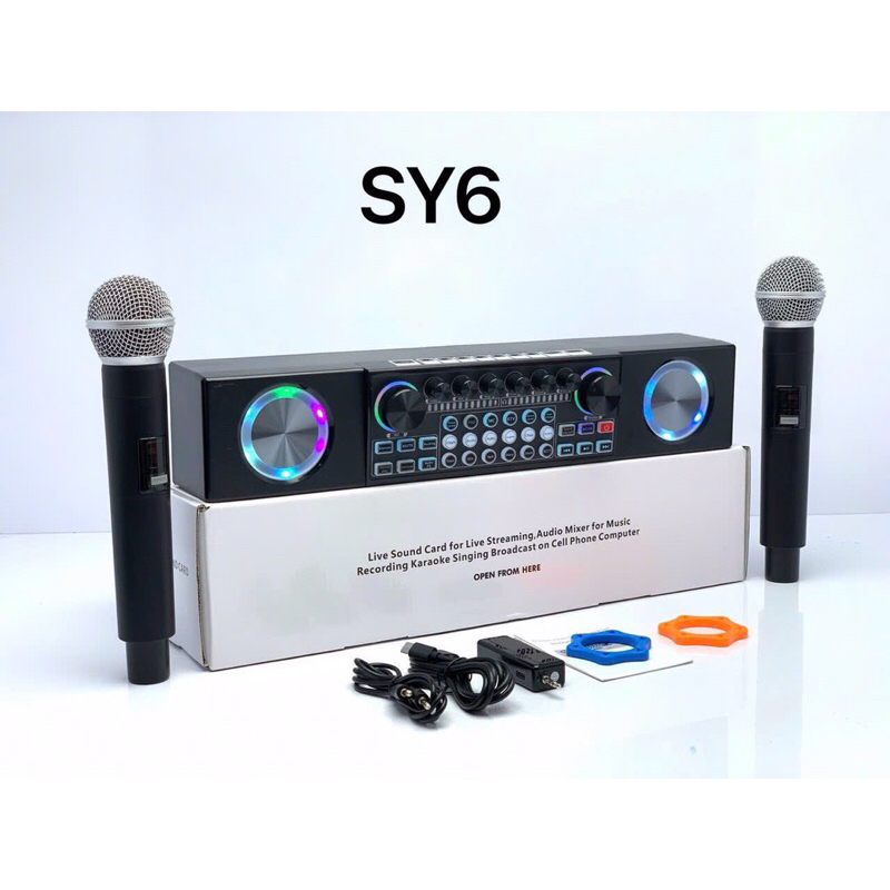 Soundcard SY6 kèm Audio kèm 2 micro không dây hiệu ứng đèn LED | Shopee ...