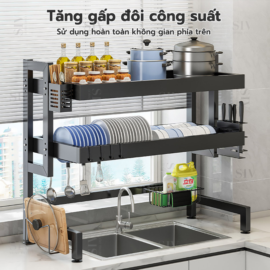 Kệ đựng bát đĩa Trên Bồn Rửa Bát Cao Cấp Đa Năng 1/2 Tầng Kệ Để Chén Đĩa Trên Bồn Rửa Bát