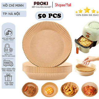 Bộ 50 miếng giấy nến lót nồi chiên không dầu chống dính sử dụng một lần màu trắng/nâu chất liệu an toàn sức khỏe